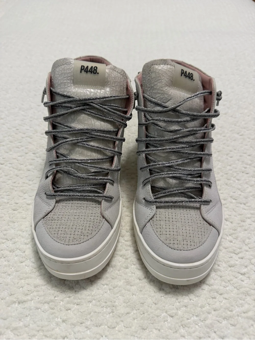 P448 Skate Flax Laser Cut Leather High-Top Zip Sneakers Women’s Size EU40